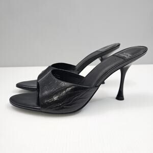 Jeffrey Campbell Agent Sandal Women 9 Black Crinkle Leather Slide High Heel Mule